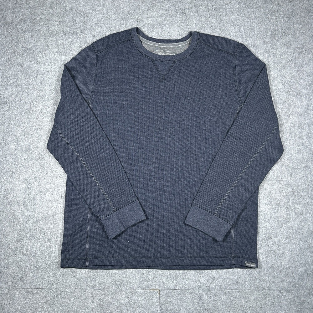 Eddie Bauer Thermal T Shirt Men's Size XL Grey Waffle Knit Long Sleeve V Stitch